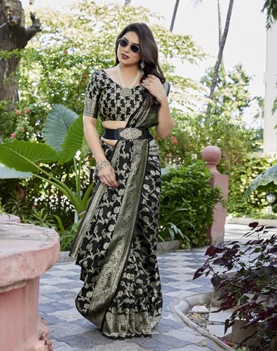Image of Yashika Women's Trendy Pure Banarasi Kanjivaram Saree with Blouse Material