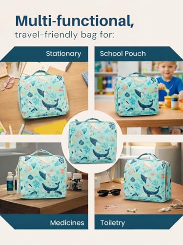 Image of Foldable Travel Kit | Multipurpose All-in-One Compact, Durable, Lightweight, Waterproof, Bag | Travel Friendly Pouch Ideal for Diaper, Medicines, Accessory & Toiletry (Sea &Ocean Print)