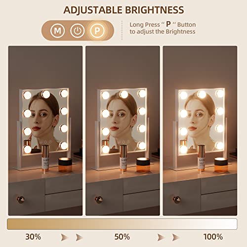 Richtop Vanity Mirror With Lights Lighted Makeup Mirror With 9 Dimmable Led Bulbs, 3 Colors Lighting Modes Detachable 10X Magnification & Plug-In And Usb Port, Touch Control,360°Rotation #TOP1
