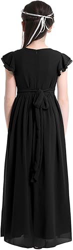 Miniatura 4 de Vestido largo de dama de honor para niñas y niñas, vestido largo plisado de gasa, vestido de fiesta de flores