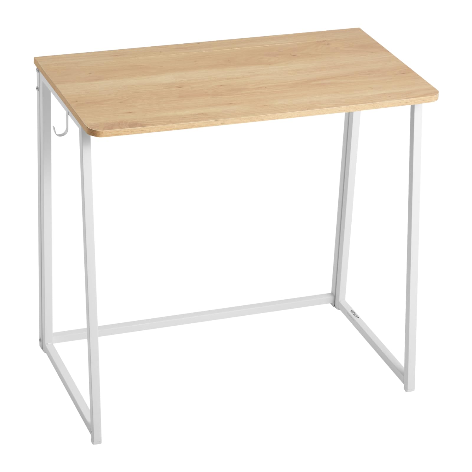 VEVOR Scrivania Pieghevole, Tavolo Piccolo da 80 cm, Tavolo per Computer, Robusto Pannello di Particelle con Ganci Portaoggetti, Postazione di Lavoro per Ufficio Domestico, Facile da Montare, Rovere