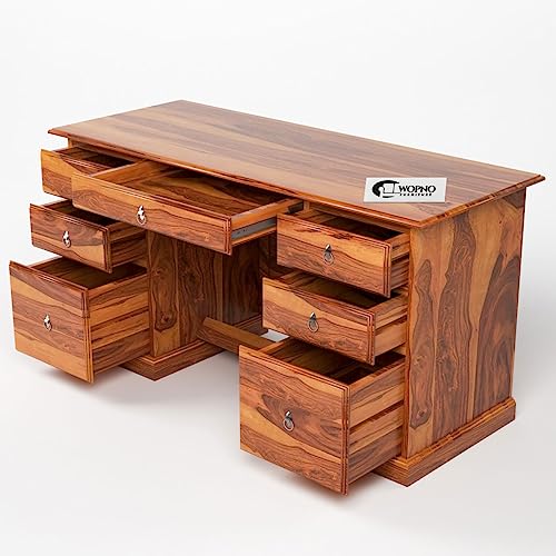 Image of Solid Sheesham Wooden Study Table & Desk with Drawer for Office and Home | Computer Laptop Table | Reading & Writing Desk | Laptop Desk (Honey)