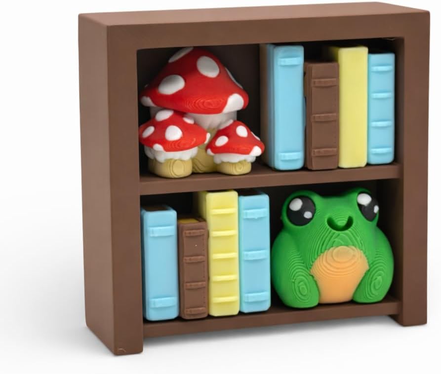 Book Nook Fidget Clicker – 2 Shelf Bookshelf fidgets and Desk top Decor Brown 2 Shelf Clicker