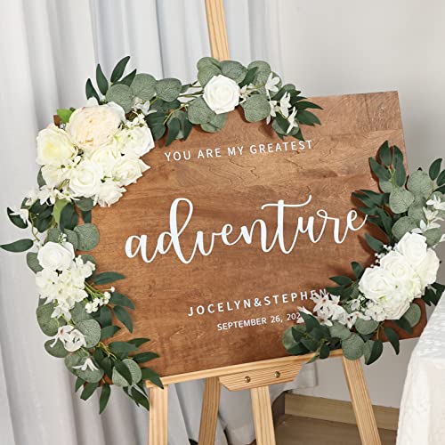 Jpsor 2Pcs Artificial Wedding Arch Flowers For Ceremony, Fake Rose Garland Flower Swags For Floral Arrangement Reception Backdrop Decoration (Ivory Greenery) #TOP3