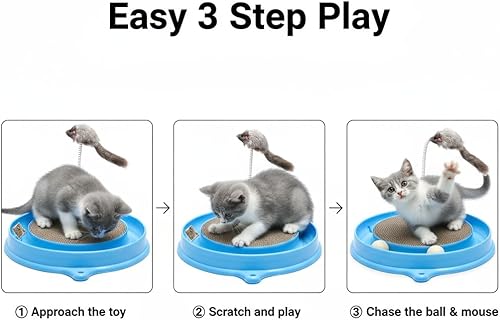 Miniatura 5 de AUOON Juguete Rascador para Gatos - Almohadilla Rascadora para Gatos con Pista de Pelota de Juguete para Gatos y Juguete de Ratón de Peluche para