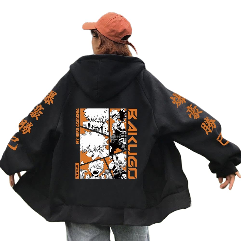 My Hero Academia Sweat À Capuche Zippé Noir À Manches Longues Confortable Hip Hop Y2k Manga Pulls Haute Qualité Épaule Tombante Dessin Animé Harajuku Vestes