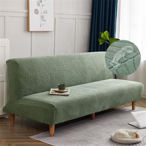 Surwin Jacquard Elástica Fundas de Sofá Sin Brazos Clic Clac de 2/3 Plazas, Impermeable Antideslizante Funda Protectora para Sofá Cama Sofá Plegable sin Reposabrazos (160-190cm,Pasto Verde)