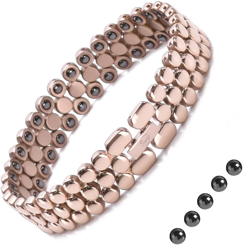 JEROOTTitanium Magnetic Bracelets for Women Titanium Magnetic Bracelets Magnetic Free Link+Removal Tool (Rose Gold 2)