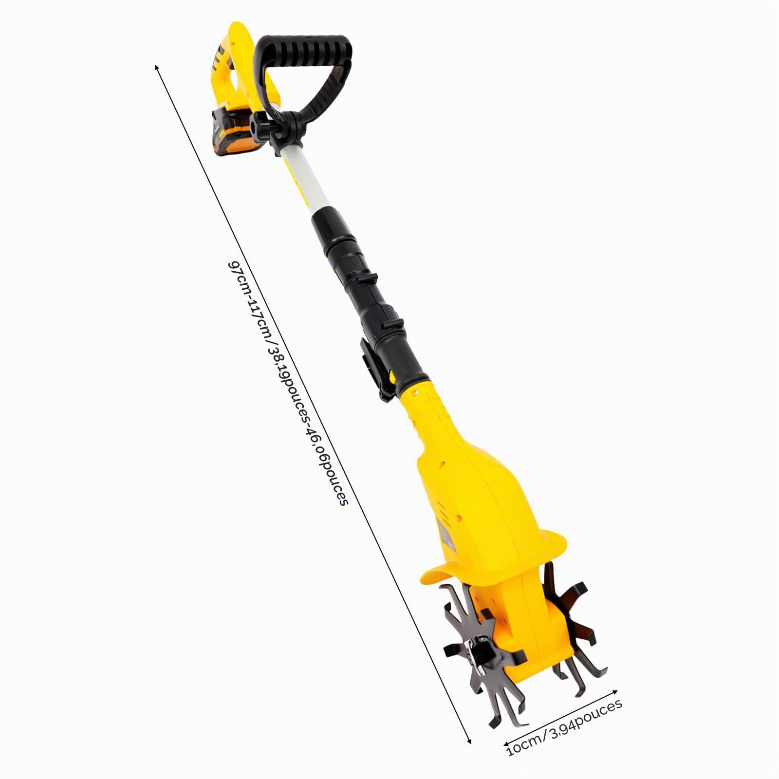 Bineuse sans Fil 18V Motobineuse,Diamètre d'acier de Manganèse Lame 15cm,Motoculteur Électrique Cultivateur Batterie Incluse,117cm Longueur du Poteau télescopique