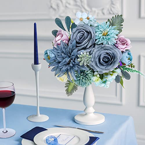 Amyhomie Blue Artificial Flowers Combo Silk Mix Peony Rose Hydrangea Fake Flowers W/Stem For Diy Wedding Bouquets Centerpieces Arrangements Table Decor Party Bridal Baby Shower Home Decorations #TOP2