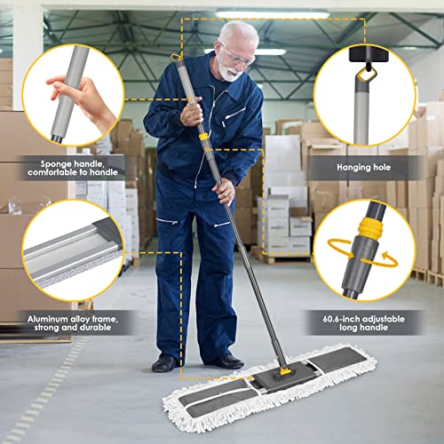 Ozd Commercial Industrial Dust Mop, Commercial Wet Mops For Floor Cleaning, Wet & Dry Dust Mop With 60.6'' Adjustable Handle, Floor Duster Mop With 3 Reusable And Washable Pads #TOP4