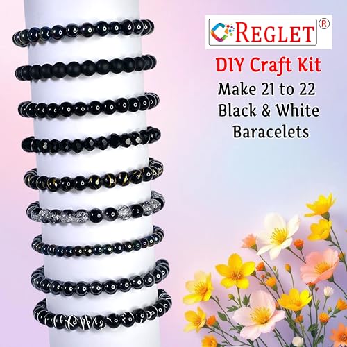 Image of 540 Pcs Black & White Glass Beads for Jewellery Making Kit - Glass Beads for Bracelet Making Kit - Bead Craft - 8mm