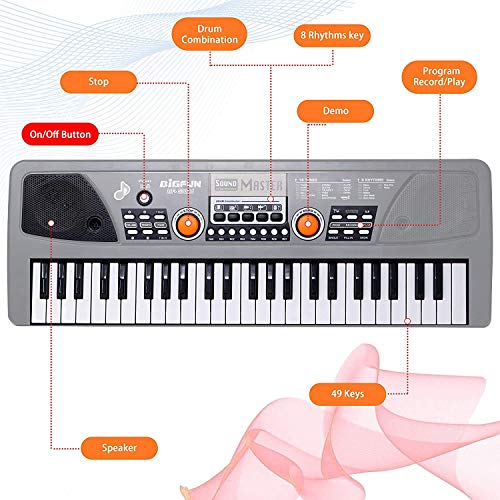 Image of Indian Lifestyle Kids 49 Key Piano Keyboard Toy for Kids dc Power Option+ Microphone Multi Colour Keys with USB Charging Big Fun Electronics Keyboard Kids Medium Size Easy to Use Dc Power (49 Key)