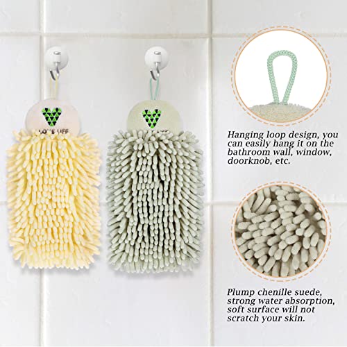 Kinlop 4 Pcs Chenille Hand Towels Hanging Chenille Hand Towels For Bathroom Hand Towels With Hanging Loops Microfiber Hanging Towels Fuzzy Ball Towels, Beige And Light Green #TOP2