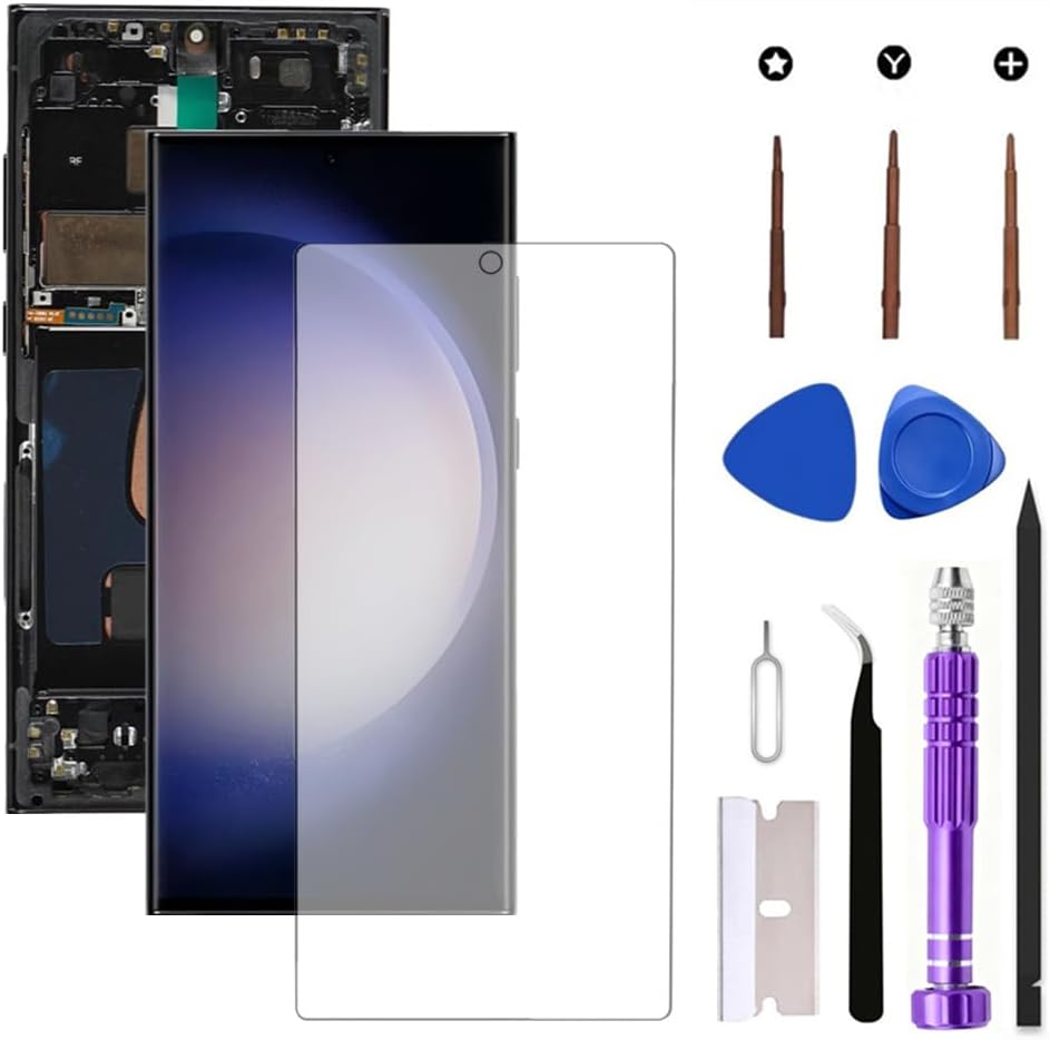 OLED for Samsung Galaxy S23 Ultra 5G LCD Screen Replacement Galaxy S23Ultra SM-S918U SM-S918U1 Display Screen Touch Digitizer Assembly Supports Fingerprint (with Green Frame+Soft Film+Tools)