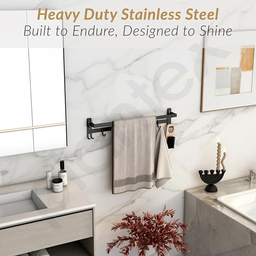 Image of Plantex Stainless Steel Folding Single Towel Rod with Hooks /24 Inch Towel Holder for Bathroom /Towel Hanger /Towel Stand /Bathroom Accessories - (APS-1317, Black)