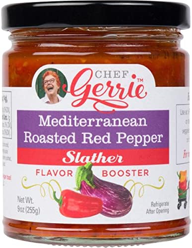 Chef Gerrie Gourmet Vegan Slather Sauce | Mediterranean Roasted Red Pepper with Rich and Deep Exotic Flavour, Use as a Flavour Booster in Roasted Veggies, Chicken, Chips, Fish and Cheese - 9 Ounce Jar
