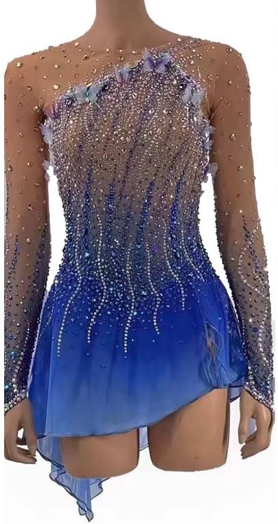 Girls' Handmade Figure Ice Skating Competition Dress Women's Rhythmic Gymnastics Leotards with Stereoscopic Flower
