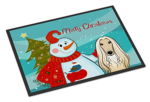 Caroline's Treasures BB1864MAT Snowman with Afghan Hound Doormat 18x27 Front Door Mat Indoor Outdoor Rugs for Entryway, Non Slip Washable Low Pile, 18H X 27W