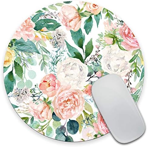 Watercolor Floral Round Mouse Pad - Pink Flowers Non-Slip Desk Mat