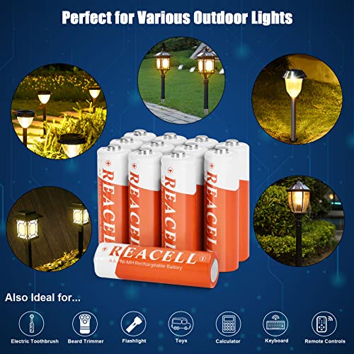 Reacell 24 Pack Rechargeable Aa Batteries, 1200Mah High Capacity 1.2V Nimh Rechargable Solar Light Batteries For Outdoor Solar Lights And Household Devices #TOP2