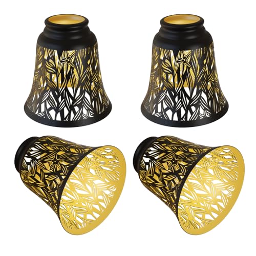 Pendant Light Shades, 4 Pack Ceiling Fan Light Shade Replacements with 1-5/8" Fitter, ALUCSET 4.72" Height and 4-3/4" Diameter, Metal Bell Shaped Cove