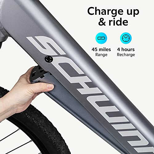 Schwinn Amalgam Mens And Womens Electric Hybrid Bike, 17-Inch Hybrid Aluminum Frame, 7 Speed, 27.5-Inch Wheels, Matte Grey #TOP4