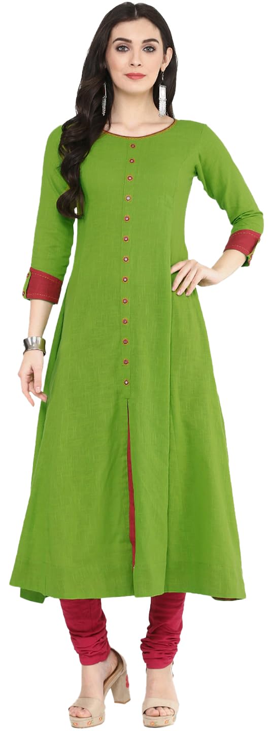 Women's Cotton Slub Embroidered Anarkali Kurta For Summer