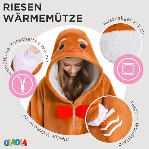 OLAOLA Lebkuchen Decken-Hoodie Unisex, Oversized Kuscheldecke Sherpa – Ansicht 2