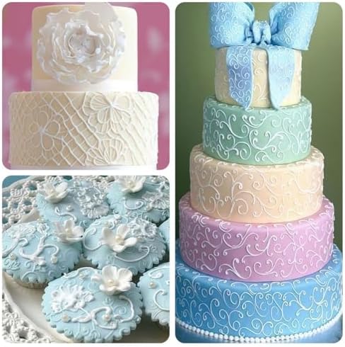Ocmoiy 6 Pack Fondant Texture Sheets Floral Cake Impression Mats Rose Vine Lace Fondant Embossing Molds for Cake Decorating, Chocolate, Gum Paste, Wedding Cookies