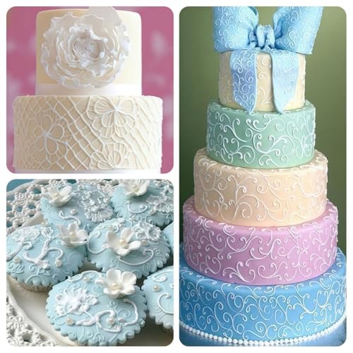 Ocmoiy 6 Pack Fondant Texture Sheets Floral Cake Impression Mats Rose Vine Lace Fondant Embossing Molds for Cake Decorating, Chocolate, Gum Paste, Wedding Cookies