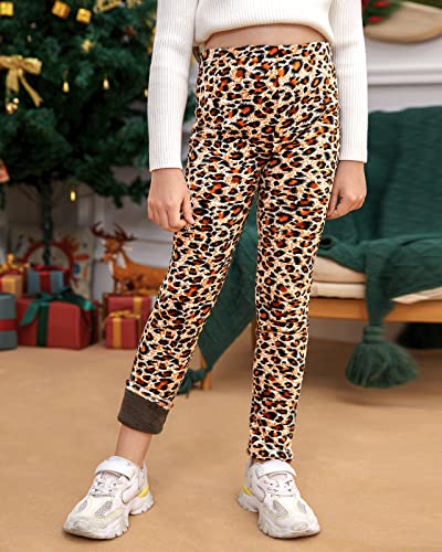 Adorel Girls Fleece Lined Leggings Winter Pants Pack Of 2 Leopard-Print & Dots 8-9 Years (Manufacturer Size 140) #TOP2