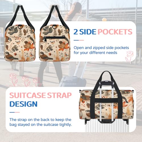 Autumn Birds Maple Leaves Berries Gym Bag for Women, Duffle Bag for Travel Sport, Lightweight Waterproof Carry on Weekender Dance Yoga Workout Bags4