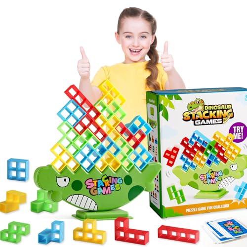 Lktvys Kids Dinosaur Tower Stacking Game! 64PCS Upgraded Stacking Blocks – Bigger, Smoother & Faster | STEM Toys for Kids Ages 3-8 & Adults | Family Party Game for Birthdays & Holidays