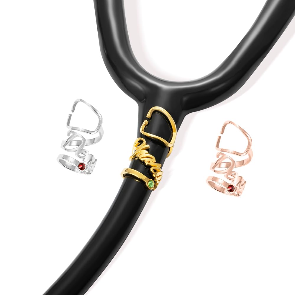 ipetlive Stethoscope Name Tag Personalized Birthstone Customize Stethoscope Charm with ID Tag Accessories Nurse Week Graduation Gifts for Doctor Medical Assistant Teacher