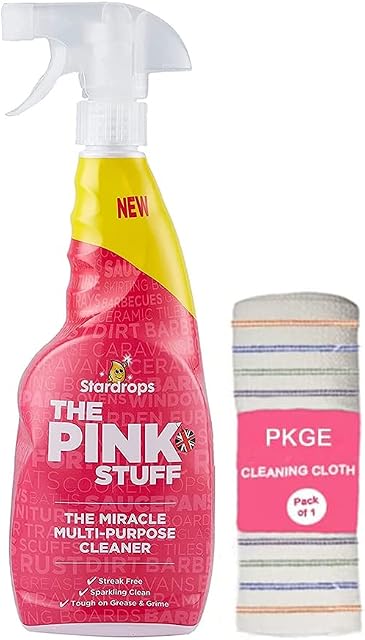 Pkge 750ml The Pink Stuff Multipurpose Miracle Cleaning Spray Trigger Grease Stains hick Cleansing Bathroom Foam Gel Cleaner Spray Grime Shine - Includes 1 Cleaning Cloth (Pack of 1)