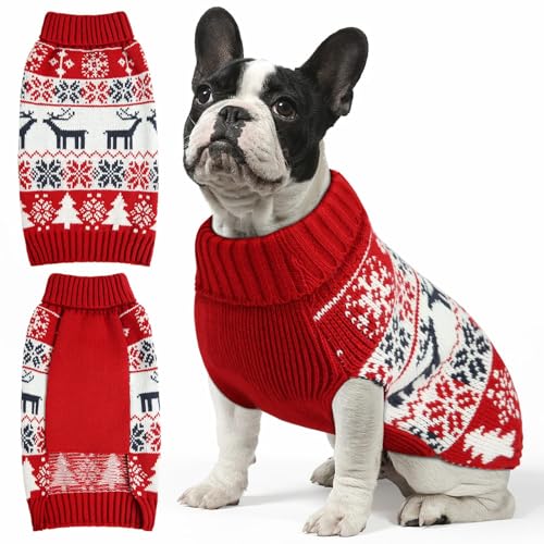 Image of Christmas Dog Sweaters for Small Medium Large Dogs and Cats,Pet Soft Warm Holiday Outfit Girl & Boy,Pup Winter Clothes Turtleneck Double Knitting Collar for Outdoors Playing (Deer, XL)
