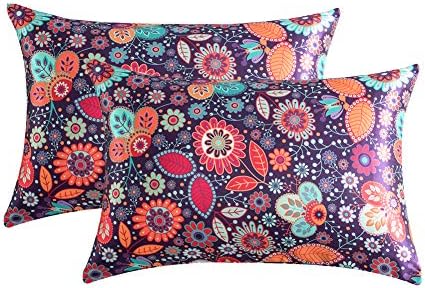 Hotniu Pillowcase Set Satin Pillowcases for Hair and Skin, Pack of 2 Super Soft & Luxury Pillow Cases Standard Size (20 x 30 Inches, Pattern#BHY)