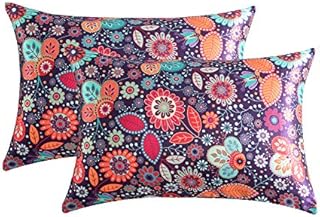 Hotniu Pillowcase Set Satin Pillowcases for Hair and Skin, Pack of 2 Super Soft & Luxury Pillow Cases Standard Size (20 x 30 Inches, Pattern#BHY)