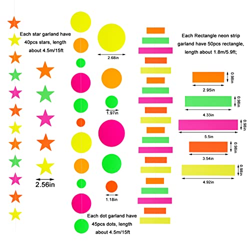 22Pcs Neon Streamers Paper Uv Neon Garland Glow In The Dark Party Decorations Black Light Neon Stars Round Dots Garland Hanging Streamers Fluorescent Black Light Party Supplies For Birthday Wedding #TOP2