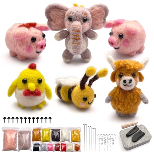 Image of PokeaFluffy Needle Felting Kit, 6 Pcs Animals Needle Felting Starter Kit for Beginner Adult, Wool Felt Set with Instruction, Wool Roving, Foam Mat, DIY Home Decoration Holiday Craft Gift Idea
