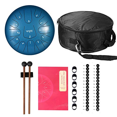 Steel Tongue Drum, 13 Notes 12 inches Hand Tongue Drum Percussion Instrument Lotus Pan Drum with Drum Mallets Carry Bag (Blue) - Thumbnail 3