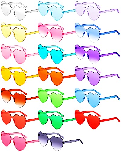 20 Pairs Heart Shape Sunglasses Rimless Heart Glasses Transparent Candy Color Bachelorette Sunglasses Colorful Frameless Glasses Mixed Colors Love Eyewear For Women Girls Teens Cosplay Party Favors #TOP2