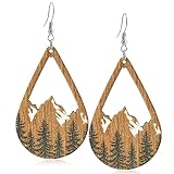 Handmade Bohemian Colorful Vintage Nature Wooden Mountain Dangle Drop Earrings Boho Lightweight Wood