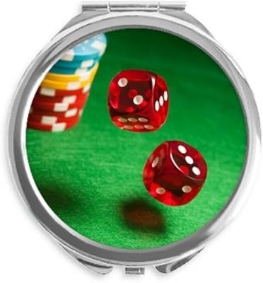 Dice Chips Green Table Photo Hand Compact Mirror Round Portable Pocket Glass