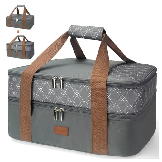 Vuudh Double Insulated Casserole Carrier - Expandable Thermal Food Carrier, Casserole Dish Carrier for Hot or Cold Food, Foil Pan Carrier Fits 9" x 14" Baking Dish