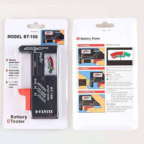 D-FantiX Analogue Battery Tester, Battery Checker for AA AAA C D 9V 1.5V Button Cell Batteries (Model: BT-168)