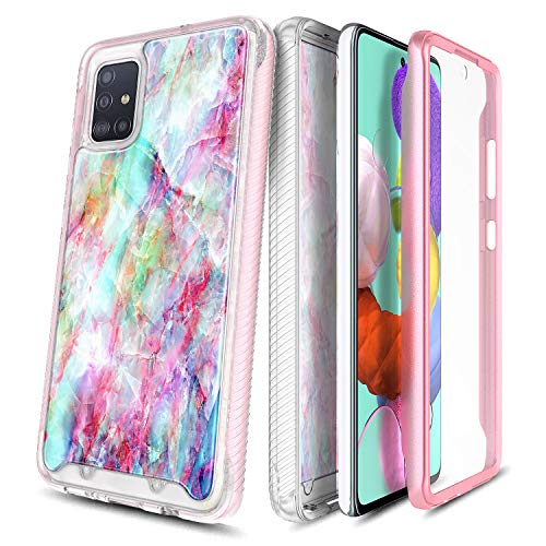 E-Began Galaxy A51 Case with Built-in Screen Protector, Full-Body Protective Rugged Matte Bumper Cover, Marble Design, Shockproof Durable Case for Samsung Galaxy A51 [Not Fit A51 5G Version] -Fantasy
