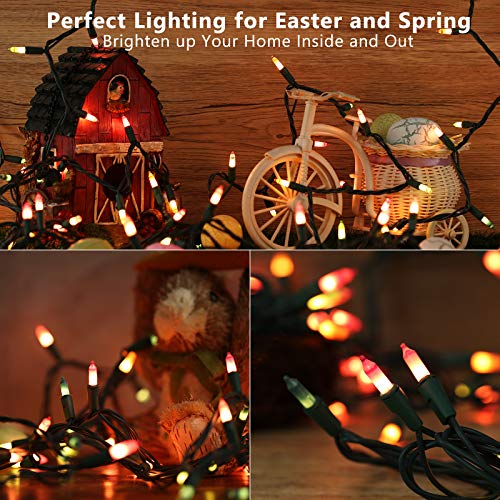 Image of BrizLabs Easter Lights String, 34.8ft 150 Count Pastel Lights Connectable, Easter String Lights Plugin, 120V UL Certified Incandescent Christmas Lights Green Wire for Easter Tree Indoor Outdoor Decor