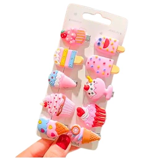 Kit Presilha De Cabelo Infantil Criança Menina Feminina Princesa Acessórios Bico de Pato Laço Enfeite Para Cabelo Tic Tac Garra Rosa Unicórnio Sorvete Princesas Silicone Pregador Colorido Qualidade Presente (Sorvete)